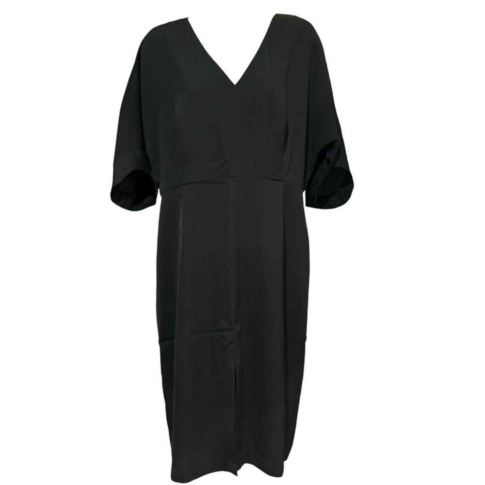 NWT Banana Republic Black V-neck Dolman Sleeve Front Slit Dress Women's Size 12
